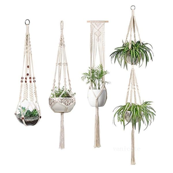 Accueil Plante Cintres Macramé Corde Pots Titulaire Cordes Tenture Planteur Cintre Panier Plantes Titulaires Intérieur Pot De Fleurs Paniers De Levage ZC1145