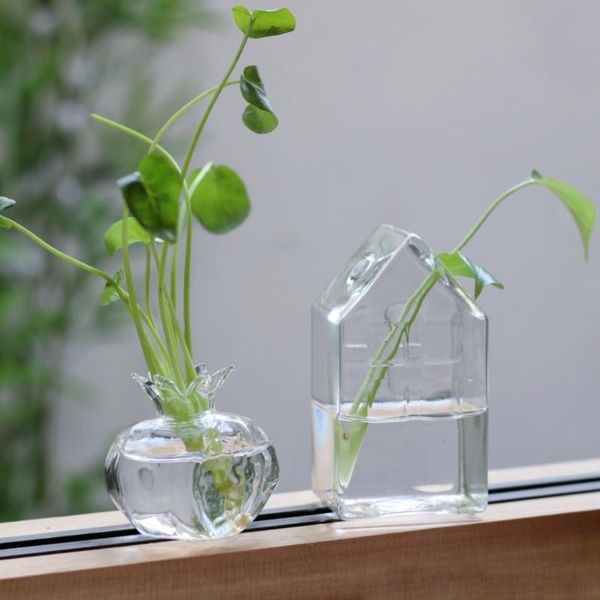 Plantadores para el hogar Vaso de vidrio de vidrio transparente Planta Vase Flower maceta hidropónica Recipiente Hidropónico Jardín y decoración del hogar Sala de estética