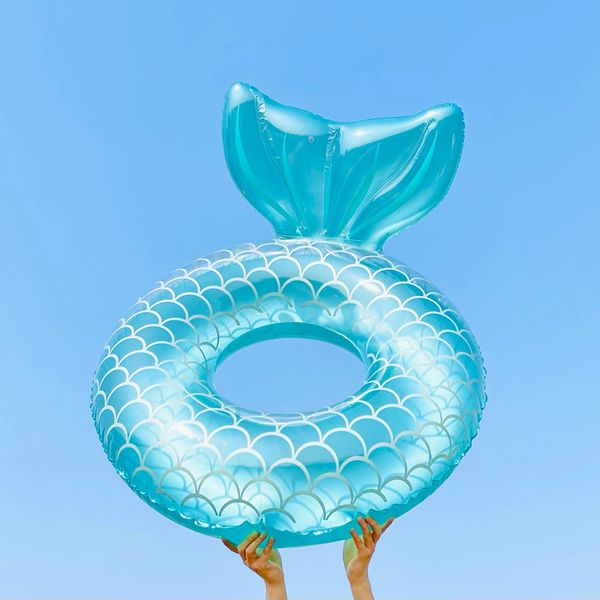 Inicio Piscinas Anillo de natación de sirena inflable Belleza cola de pez círculo de natación flotante cola de pez colchón flotadores asiento de animales anillos juguete de playa ZC216