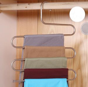 home Racks Cintres Porte-pantalons en acier inoxydable Multi-couche magique anti-dérapant S-type pantalon clip cintre multifonction garde-robe de stockage J44