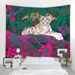 Peinture de décoration de chambre à coucher, tapisserie de forêt psychédélique, fille, Style tigre et lune, J220804
