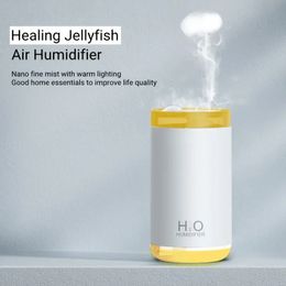 Humidificador de aire de escritorio para el hogar, Mini anillo de Medusa con USB, difusor de aromaterapia con lámpara cálida, Humidificador portátil para coche