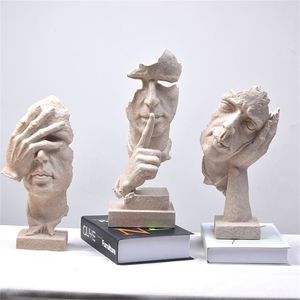Accueil Chambre Nordic Abstract Sculpture Figurine Ornements Silence est d'or Bureau Décoration Accessoires Art moderne Résine Craf 211108