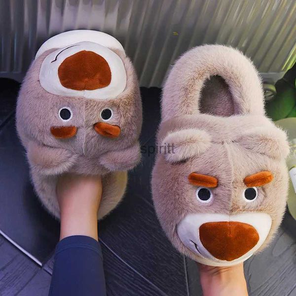 home shoes Dessin animé mignon ours blanc moelleux fourrure femmes hommes hiver chaud fermé dos en peluche maison pantoufle Kawaii diapositives maison drôle chaussures YQ240122