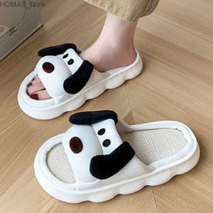 home shoes Mignon Chiot Dames Semelle Souple Casual Couple Style Nouvelles Chaussures Ventilées Conception De Modèle Confortable Antidérapant Lin Maison Pantoufles Y240401