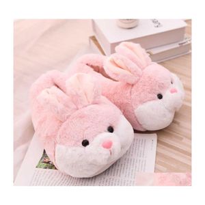 Home schoenen huis pluizige dames slippers schattige cartoon roze konijntje meisjes bontglaasjes slaapkamer binnen konijnen warme pluche dames casual 2109 dhgbn