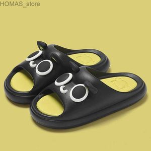 Thuisschoenen Qyckaby Lovers Slippers Summer Trendy Cartoon 3d Slippers Cute Black Cat For Girls Sandals Anti-slip buiten Beach Women Shoes Y240401