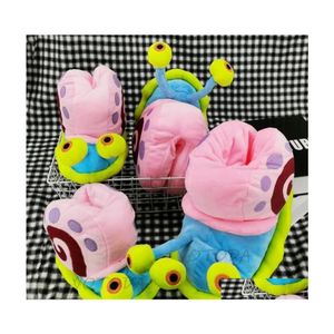 Home Shoes Winter Women Gary Snails Slippers Furry Cute Cartoon Indoor Slipper Warm Plush House Flops Female Funny Slides 220409 Dro Dhto2