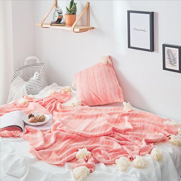 Accueil canapé tricot couvertures ins boule de coton populaire net couverture de lit rouge gland couverture