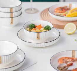 Home Tafelware Dish Set Home Creative Minimalist Style Derees Chopsticks Lepel Combinatie Wit Porselein Telassen Rijst Bowl Soup Boot Bleed Dish