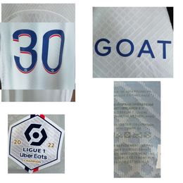 Home Textile 2022 Match Worn Player Issue Maillot Super Star Ligue 1 avec sponsor de chèvre Numéro de nom personnalisé Badge de patch de football