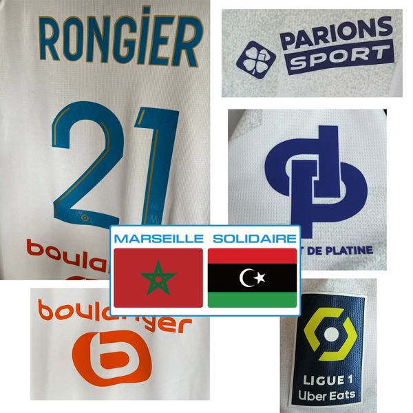 Home Textile 2023 Player issue Marseillee Solidaire Vitinha Ounahi Rongier Mbemba Maillot Personnaliser n'importe quel nom et numéro Transfert de chaleur Fer sur badge de football