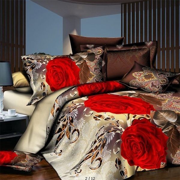 Inicio Textil 3D Rose Flores de rosa Impresión Conjunto de ropa de cama 3 unids Edredón Edredón Cubierta de edredón Casas de cama Ropa de cama Dormitorio Decoraciones Cuna Cottothes 201210