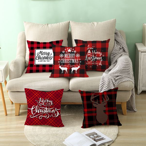 Textile à la maison décoration oreiller classique rouge Plaid canapé housse de coussin carré noël taies d'oreiller impression décorative WJ0008