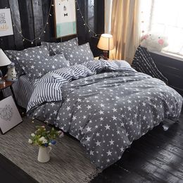 Textiles para el hogar Ropa de cama gris Juego de funda nórdica con estrellas Sábana estampada + Funda nórdica + Funda de almohada Funda de cama Italia Juego de ropa de cama con puntos grises 210319