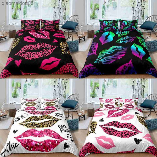 Textiles de maison Ensemble de housse de couette de luxe 3D Leopard Lips et étui Ensemble de literie pour enfants AU / EU / UK / US Queen et King Size Literie L230704