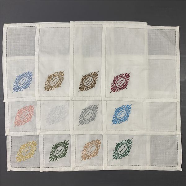 Conjunto de textiles para el hogar de 12 pañuelos monogrammados de tela ramie pura blanca Hankies Hemstithered Frontera / Llanano Clásico de alta calidad 13x13-pulgada