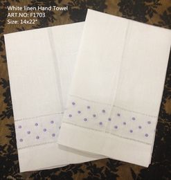 Textiles para el hogar toalla 12PCS / Lote 14 "x22" de toallas de lino blanco de la vendimia de invitados de púrpura bordado de punto ligero para las ocas