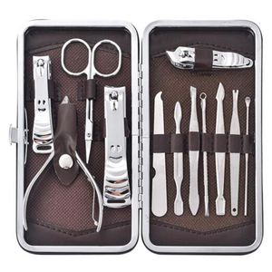 Suministros de herramientas para el hogar 12 piezas Herramientas para uñas Estuche de cuero para manicura personal Juego de pedicura Kit de aseo de viaje con paquete al por menor