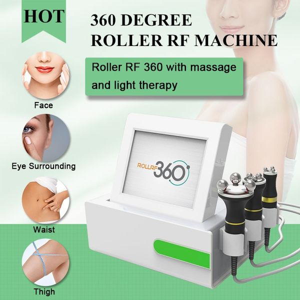 Uso doméstico Productos de belleza Roll RF 360 Radiofrecuencia giratoria Apriete el equipo de adelgazamiento de la piel de la piel con tres tipos de terapia de luz LED
