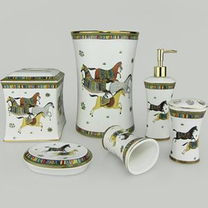 Ensemble de salle de bain en porcelaine à usage domestique, 6 pièces, maison publique, motif de cheval coloré, os en céramique, china8971069