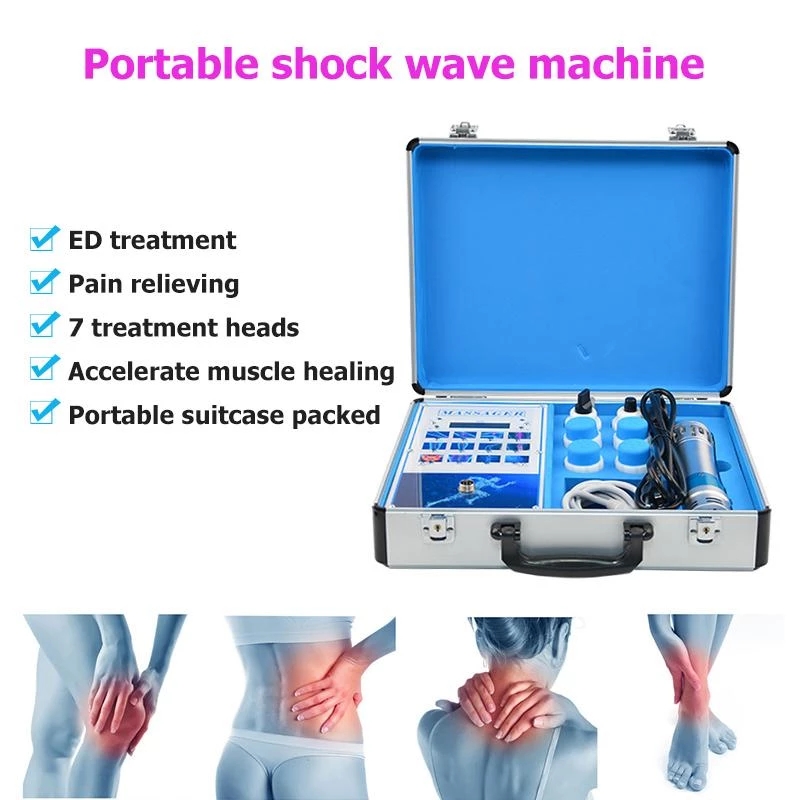 Hem Använd Bärbar Box Extrakorporeal Shockwave Therapy Machine Hälsovård Shock Wave Ed Behandling och lindra muskelsmärta fysioterapi extrakorporeal massager