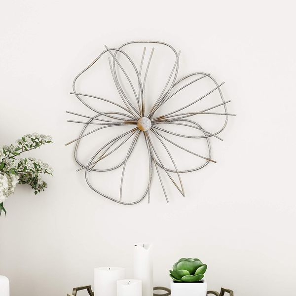 Decoración de pared para el hogar – Escultura de flores de alambre en capas metálicas – Acento colgante contemporáneo para sala de estar