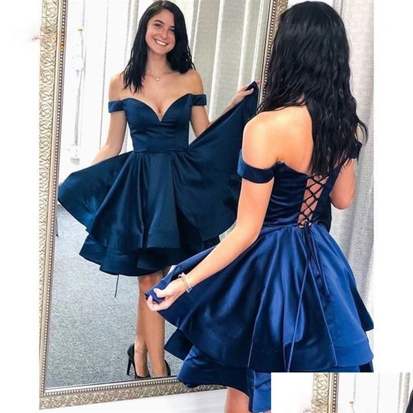 Vestidos de fiesta azul marino una línea fuera de los niveles de shoder real pos vestido de fiesta de dama corto personalizado dulce 16 graduación lac2210 drop del dhqhf