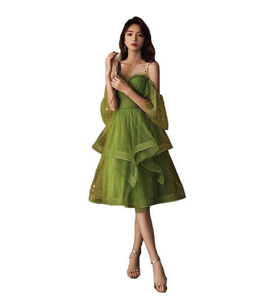 Robes de soirée Princesse Vert Paillettes Perles Plis Chérie Tulle Robe De Bal Cocktail Occasion Formelle Anniversaire Bal Graudation Cocktail Robes De Soirée H006