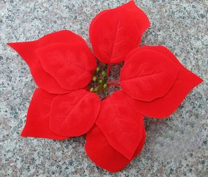 Fleurs artificielles du cru Fleurs en soie Têtes de fleurs de poinsettia de Noël Rouge