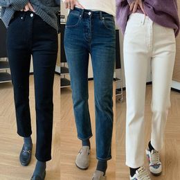 Pantalon de bâton de précision de la jambe maison en soie kapok haut élasticité en peluche haute taille jean femme hiver mincement pantalon de jambe droite 2023