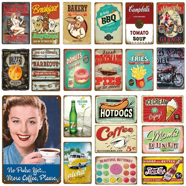 Tartas caseras Retro placa desayuno comedor Metal estaño signos café Bar Pub letrero decoración de pared Vintage comida póster placas 20x30cm Woo