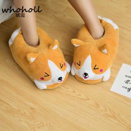 Homen Slippers Vrouwelijke Winter Pluche Corgi Slippers Warm Dames Vloer Indoor Schoenen Leuke Grappige Volwassen Slippers Platte Zapatillas Woman Y0731