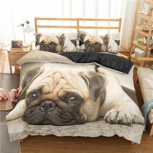Homesky 3D mignon chien ensembles de literie carlin chien ensemble de lit housse de couette ensemble taie d'oreiller roi reine taille linge de lit literie LJ201127279V