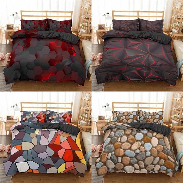 Homesky 3D Géométrique Housse de couette Ensembles Accueil Literie Ensemble de luxe Coloré Marbre Couvre-lits Cobble Motif Linge de lit LJ201127