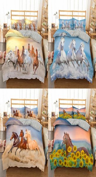 Homesky 3d Horses liberes Ensemble de couvre-coquette douce luxe King Queen Twin Couetter complet ensemble de taies d'oreiller 2010212747155