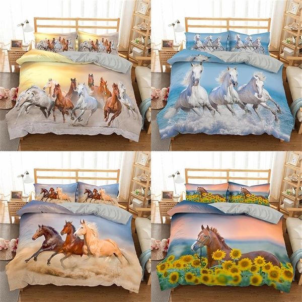 Juego de cama Homesky 3D Horses, funda de edredón suave de lujo, juego de cama King Queen Twin, edredón completo, fundas de almohada, ropa de cama 201120277z