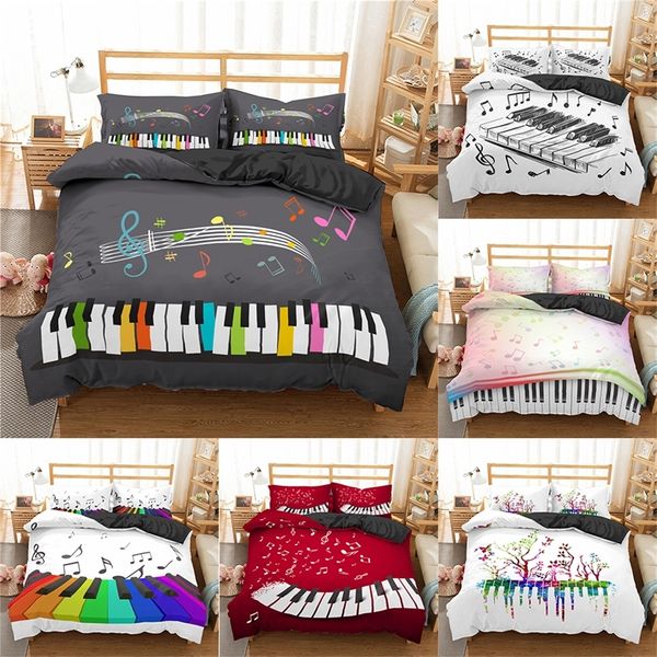 Homesky Juego de cama Teclado de piano Música Nota Funda nórdica Queen Size Ropa de cama Edredón 100% Juegos de cama de microfibra 201021