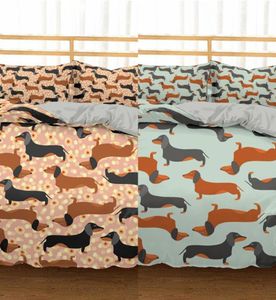 Homesky cartoon Tubshund beddengoed set schattige worst honden dekbedoverdeksel set pet geprinte dekbed sets bed linnen beddenbedden c02238818739