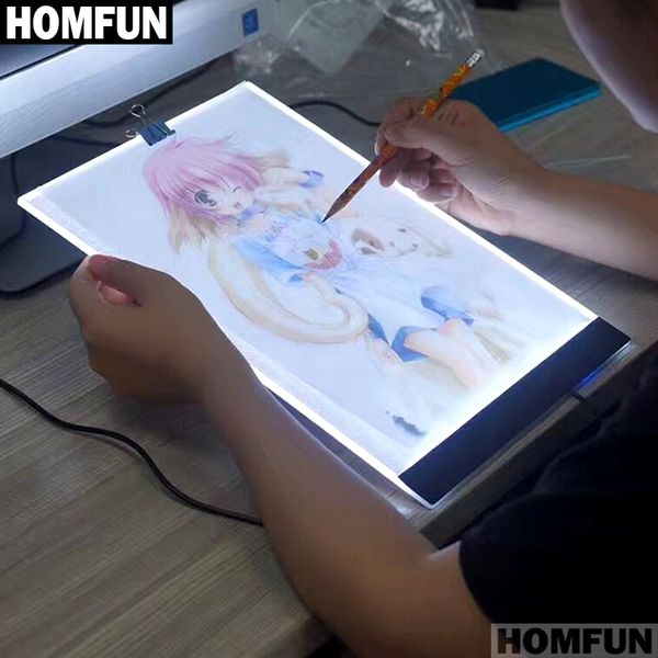 HOMFUN A4 LED Artista Thin Art Stencil Tablero de dibujo Caja de luz Tracing Table Pad 5D Diy Diamante Bordado Pintura Punto de cruz 201112