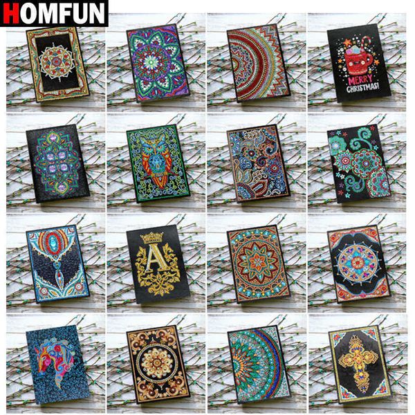 HOMFUN A5 cuadernos 5D DIY pintura forma especial diario libro diamante bordado punto de cruz diamantes de imitación decoración regalo