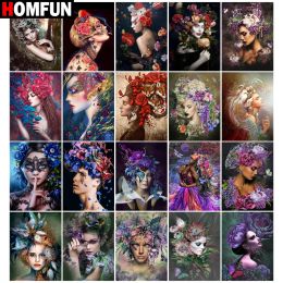 Homfun DIY 5D Diamond schilderij "Woman Flower Headdress" Cross Stitch Square Round Diamond Borduurwerk Handwerk Rhinestone Art