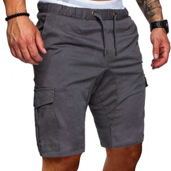 Homme course Sport Shorts hommes décontracté été taille élastique couleur unie Cargo Shorts homme été poches court Fitness pantalon D30 X0705