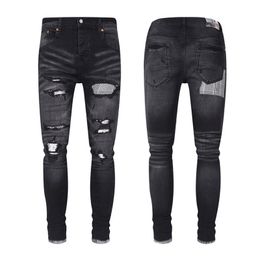 Hommes Man Pb paars zwarte patches skinny fit patchwork jeans maat 29 38
