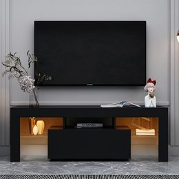 Stand de TV de Hommoo Entertainment Center, consola de TV MDF con luz LED, gabinete moderno de TV de alto brillo para televisores de hasta 55 ", negro