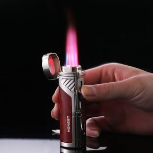 Honnête briquet à gaz Butane à 4 jets, briquet métallique rechargeable avec fenêtre de carburant, haute température, sans gaz, expédition