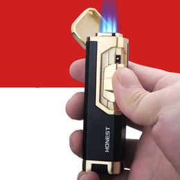 Honnête quatre Turbo pas de briquet à gaz coupe-vent inhabituel Butane métal bleu flamme briquets à cigares Gadgets pour hommes cadeau accessoires pour fumer