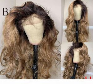 Honingblond 180 360 Kanten Voorkant Menselijke Pruik Body Wave Ombre Kleur Pregeplukt Babyhaar Gebleekte Knopen Braziliaanse Remy4539480