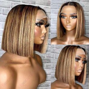 Honey Blonde 360 Frontal Human Hair Wigs Ombre P4 / 27 Straight Highlight 13X6 Lace Front Wig 100% Raw Remy 5X5 Closure HD Transparent Full Lace