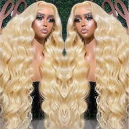 Honey Blonde 613 Body Wave Wig Wig Hair humain Human Human 220% Density Lace Fermeure 13x4 Lace Front Wig Percée naturelle pré-tournée pour les femmes